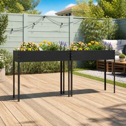 2 pcs Raised Garden Planters in Durable Anthracite Steel
