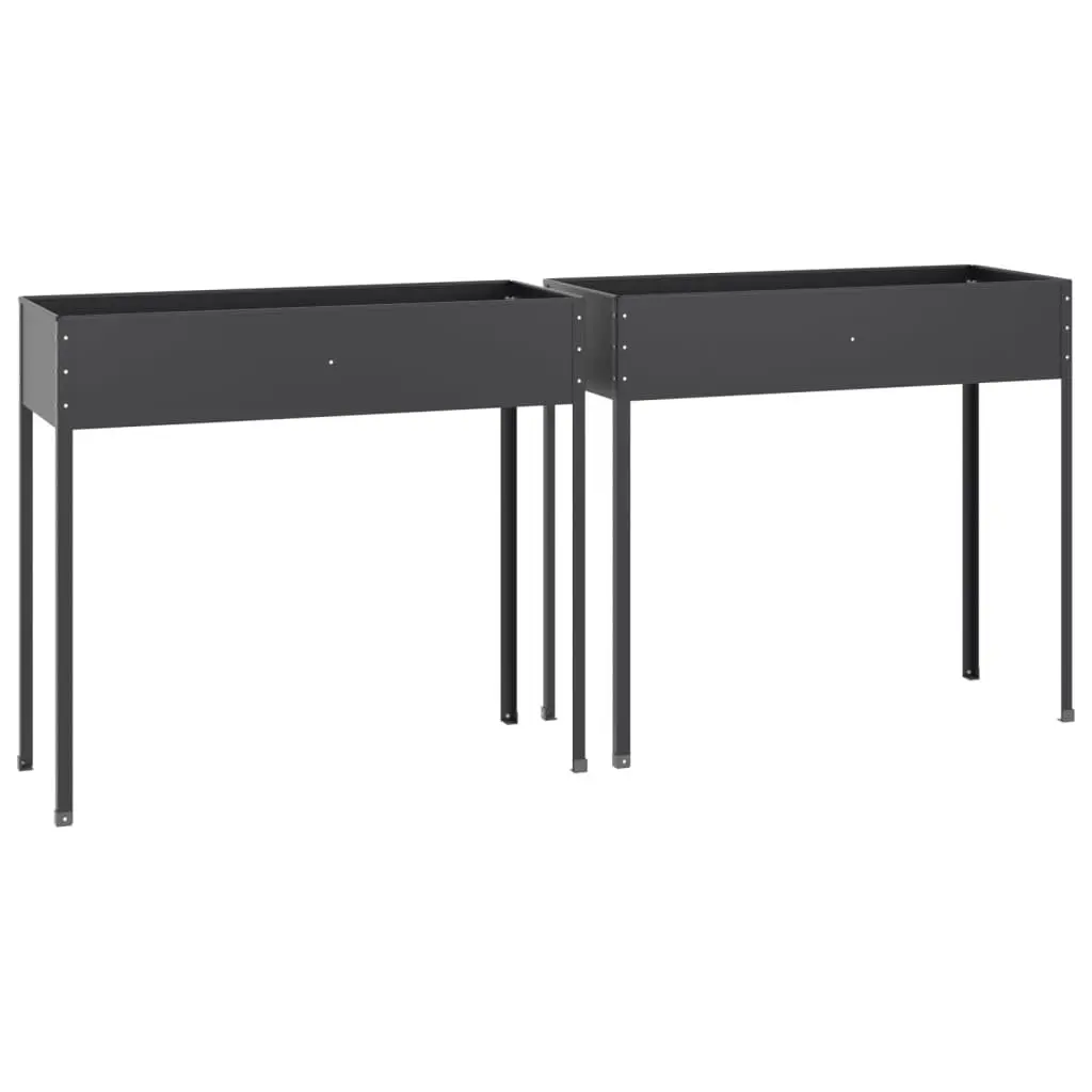 Garden Planters Raised Bed Galvanised Steel 2 pcs Anthracite Outdoor Patio Decor