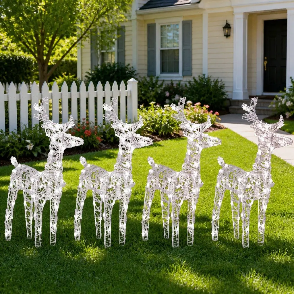 Acrylic Christmas Reindeer Lights Warm White 4 Piece 160 LEDs Outdoor Decoration