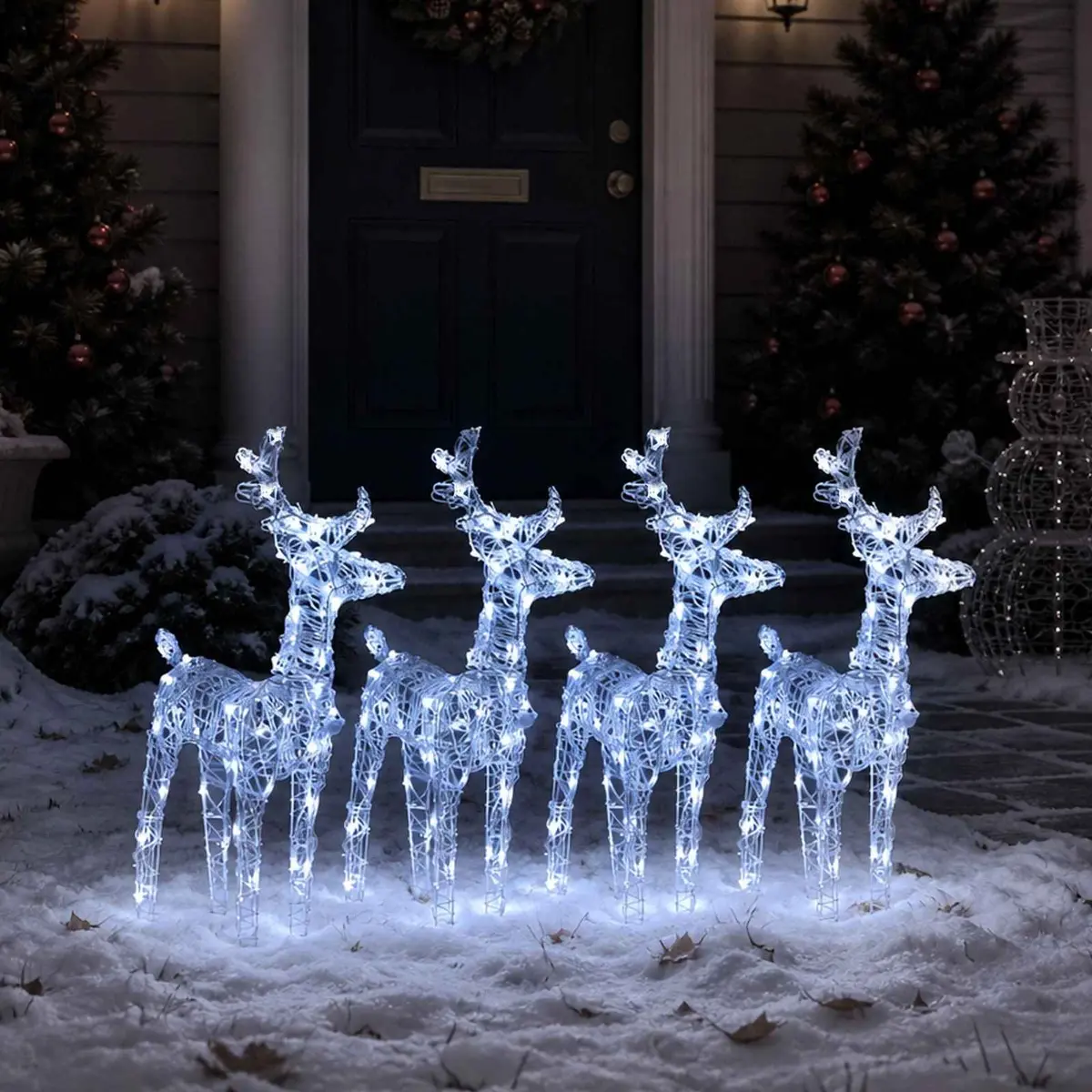 Acrylic Reindeer Lights 4 Piece Cold White 160 LED Outdoor Yard Holiday Decoration