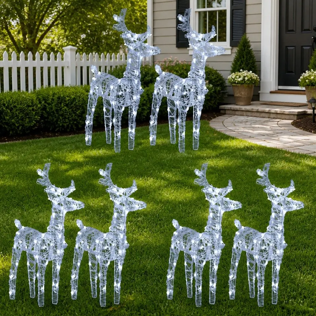 Christmas Reindeer Lights 6 Pack Cold White 240 LED Acrylic Yard Decoration
