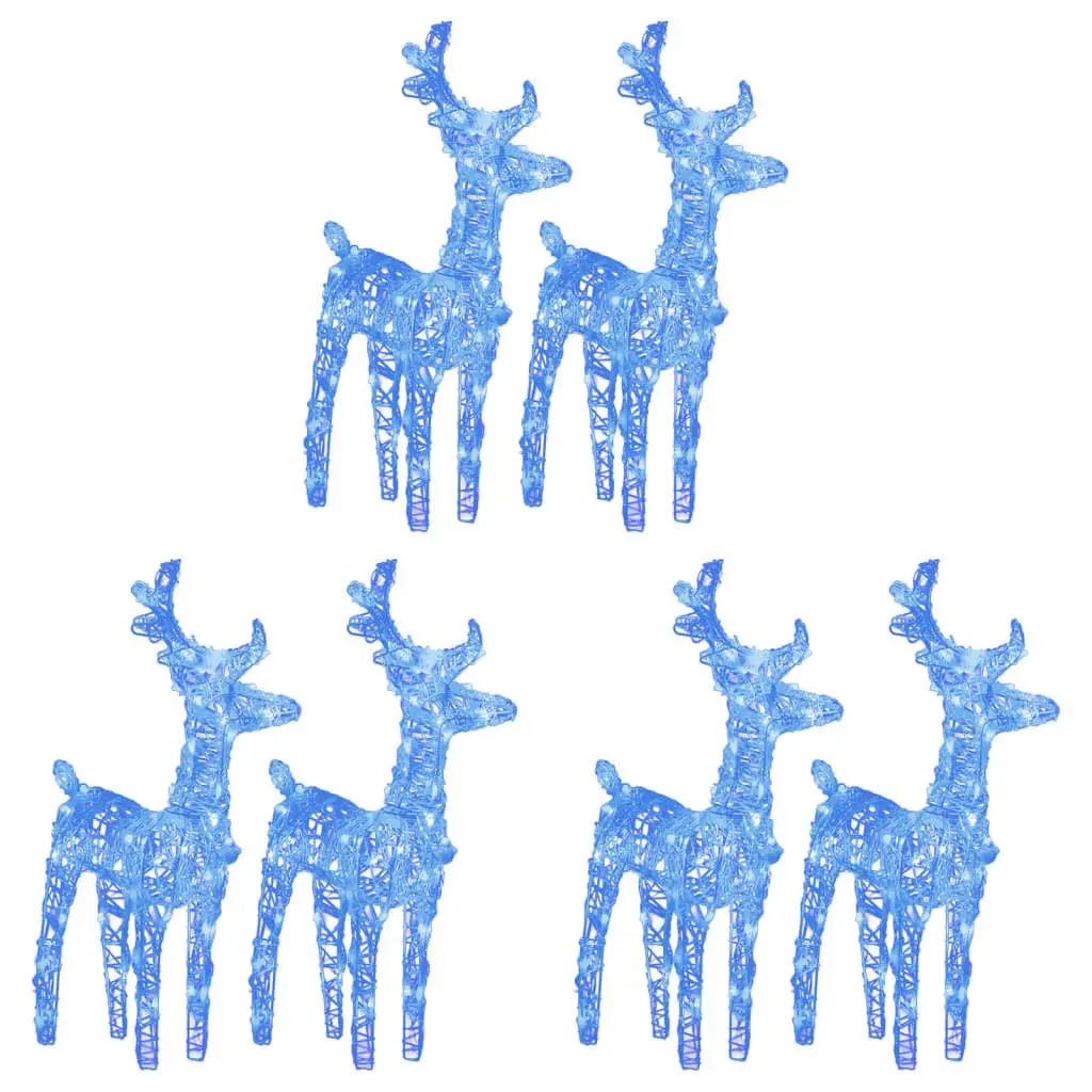 Christmas Reindeer Decorations Outdoor Yard Display Set 6 Piece Blue LED Light Weather-Resistant Acrylic