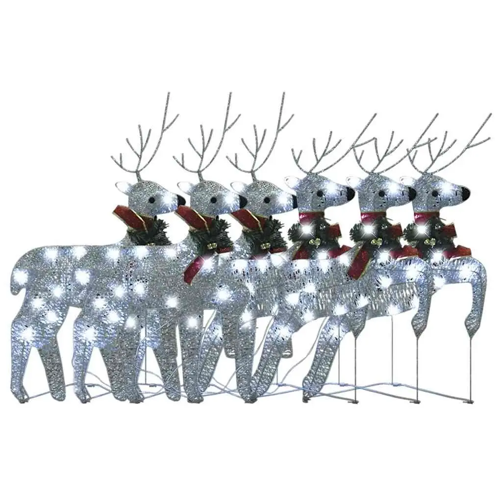 Christmas Reindeer Decorations Silver 6 Piece LED Lights Indoor Outdoor