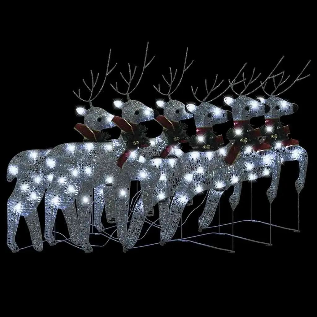 Christmas Reindeer Decorations Silver 6 Piece LED Lights Indoor Outdoor