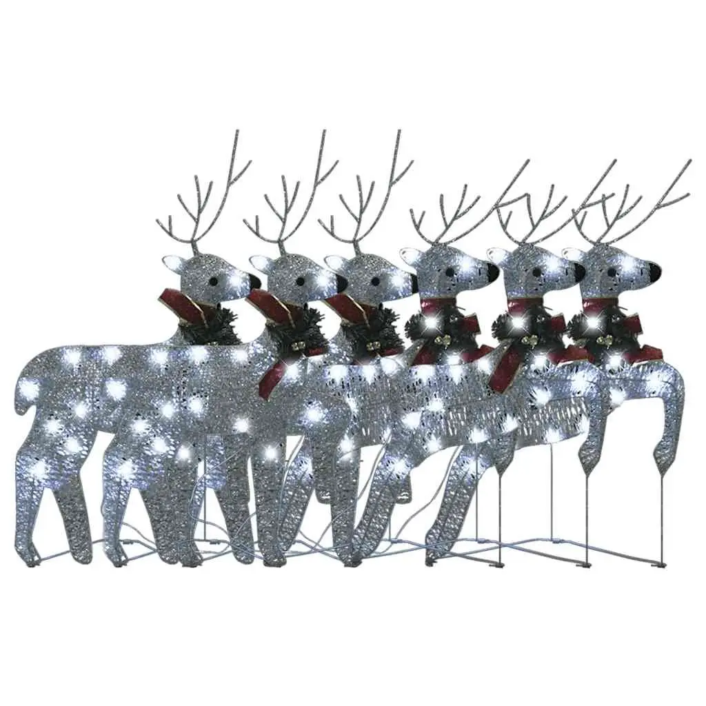 Christmas Reindeer Decorations Silver 6 Piece LED Lights Indoor Outdoor