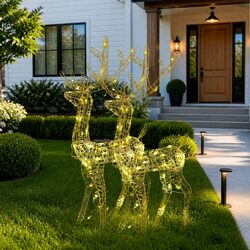 Acrylic Reindeer Christmas Decorations 2 pcs 128 cm Warm White LED Lights