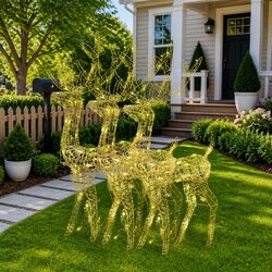 Lighted Acrylic Reindeer Christmas Decor, 3pcs, 128cm