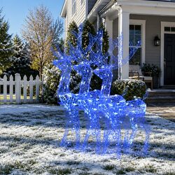 Acrylic Reindeer Christmas Decorations 3pcs 128cm Blue LED Lights Garden Display