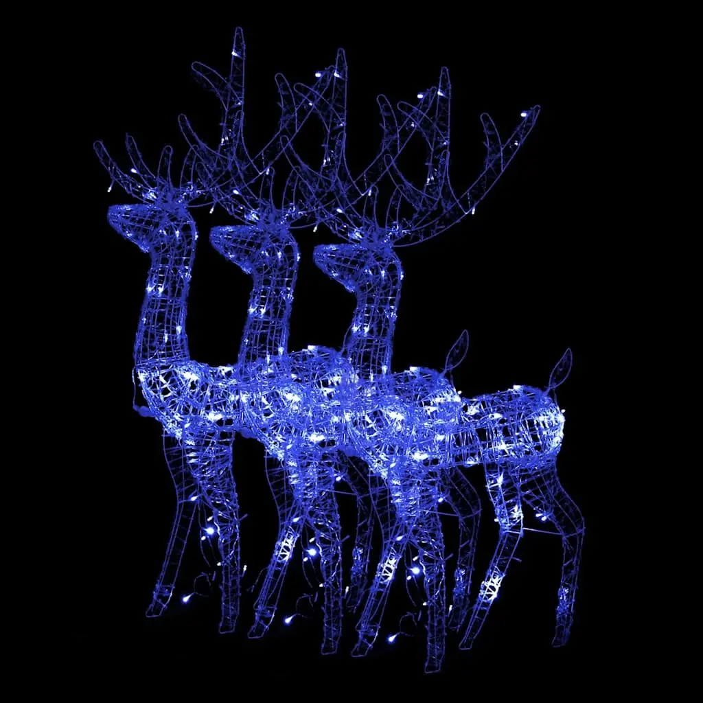 Acrylic Christmas Decorations Garden Display 128cm Blue LED Lights 3 Piece Reindeer Set