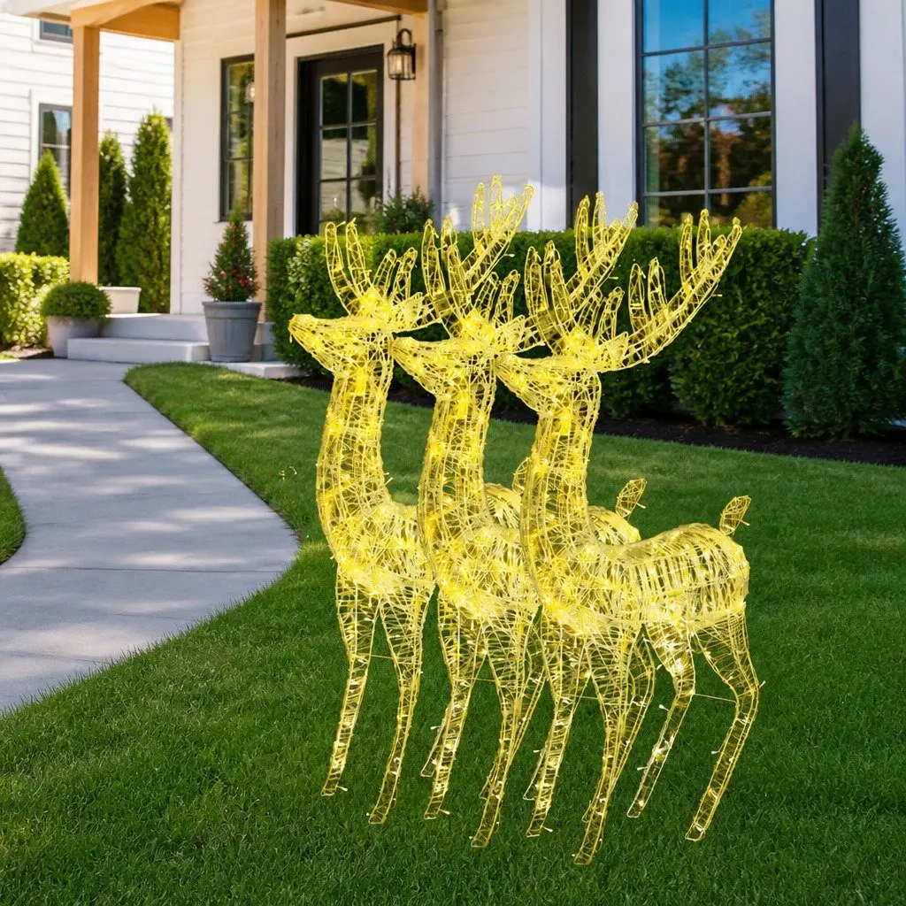 Reindeer Lights Acrylic 180cm Outdoor Garden Decoration 250 LED Warm White 3 Piece