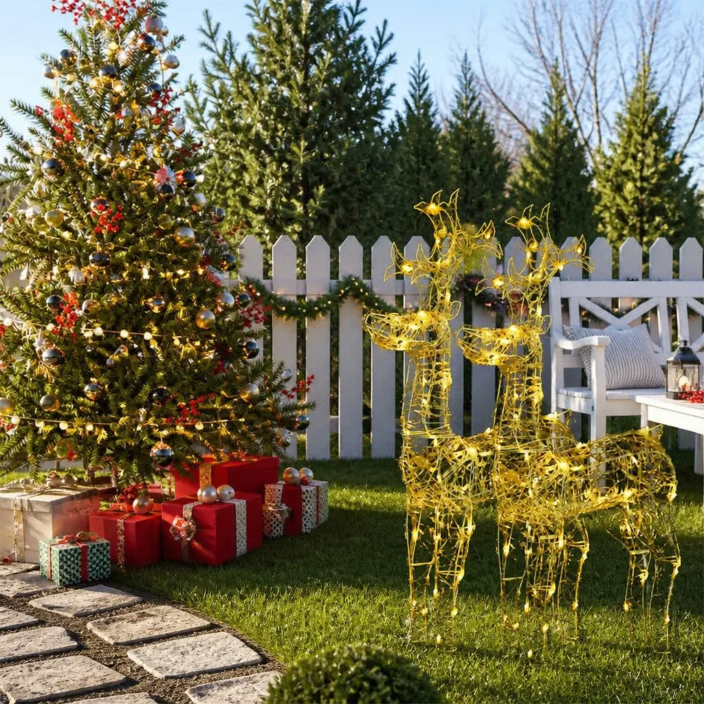 Reindeer Christmas Decorations 2 pcs Acrylic Outdoor Garden Warm White LED