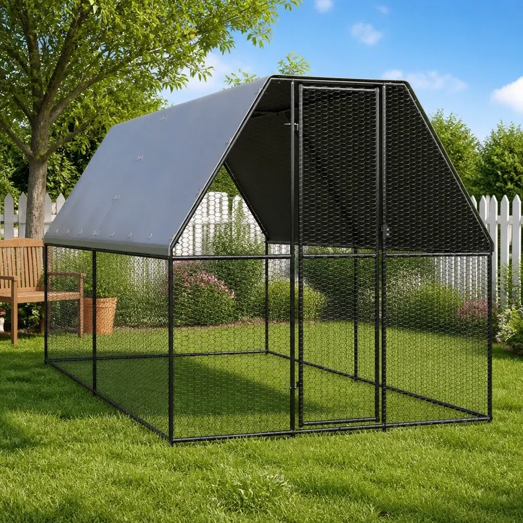 Chicken Cage Galvanised Steel 2m x 4m Silver Outdoor Coop Run for Small Animals