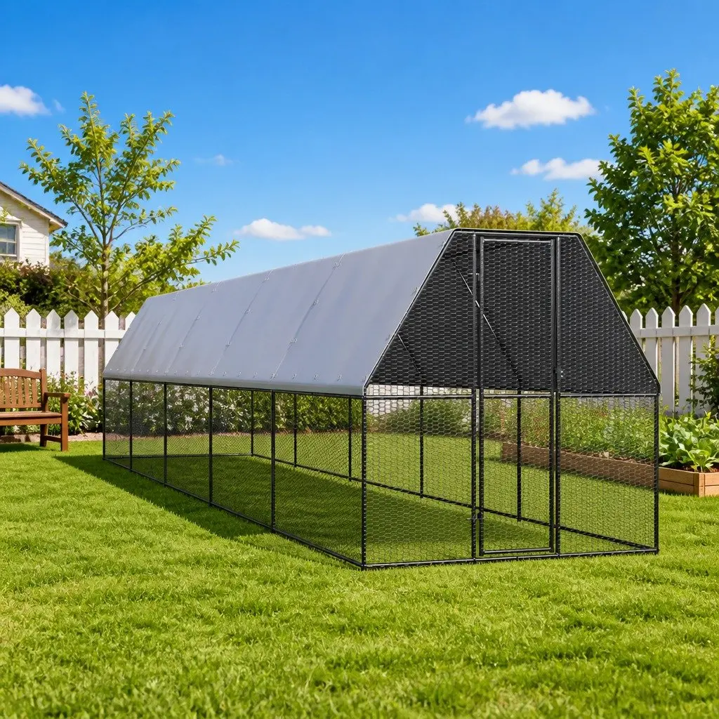 Chicken Cage Galvanised Steel Frame 2x10x2 m Silver