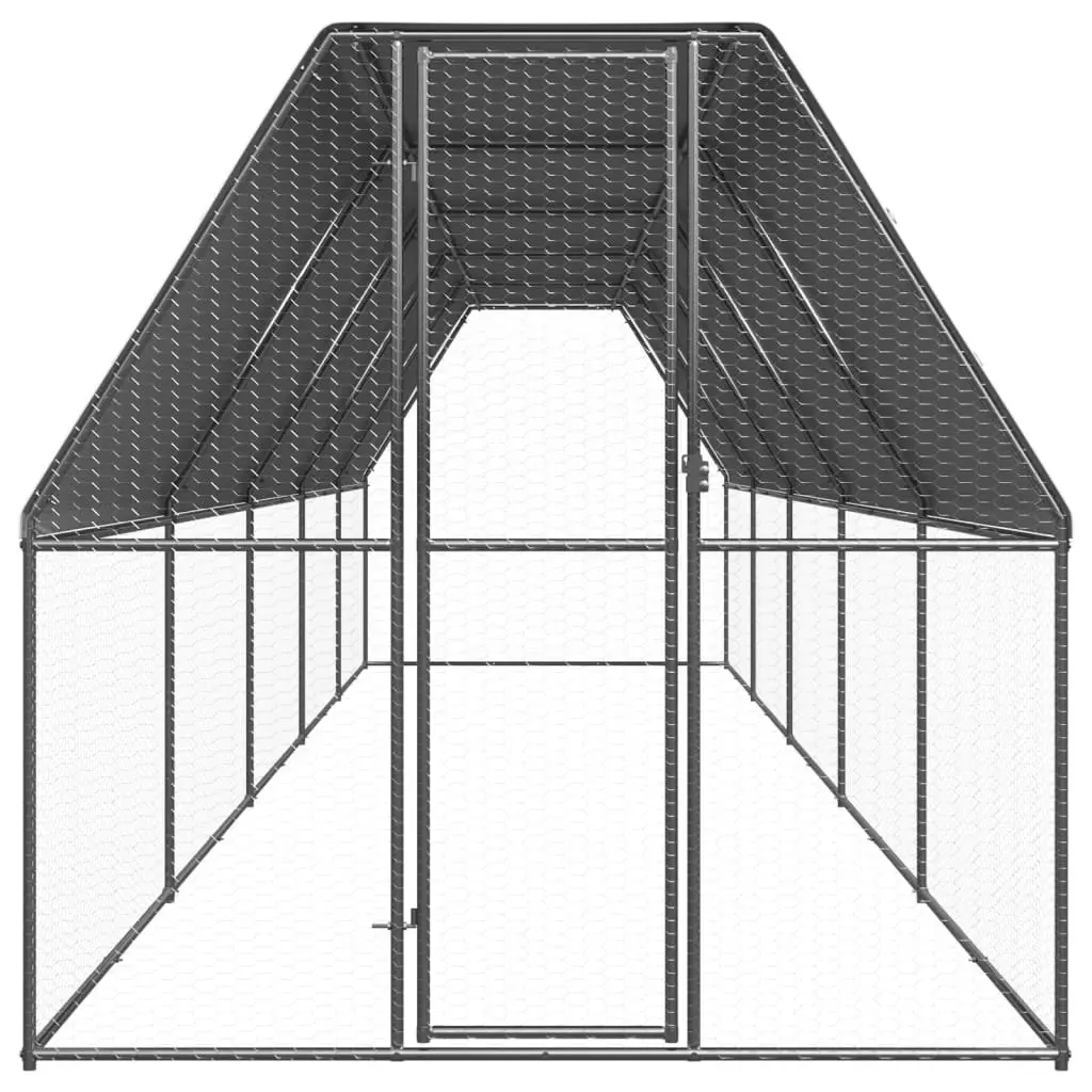 Chicken Cage Galvanised Steel Frame 2x10x2 m Silver
