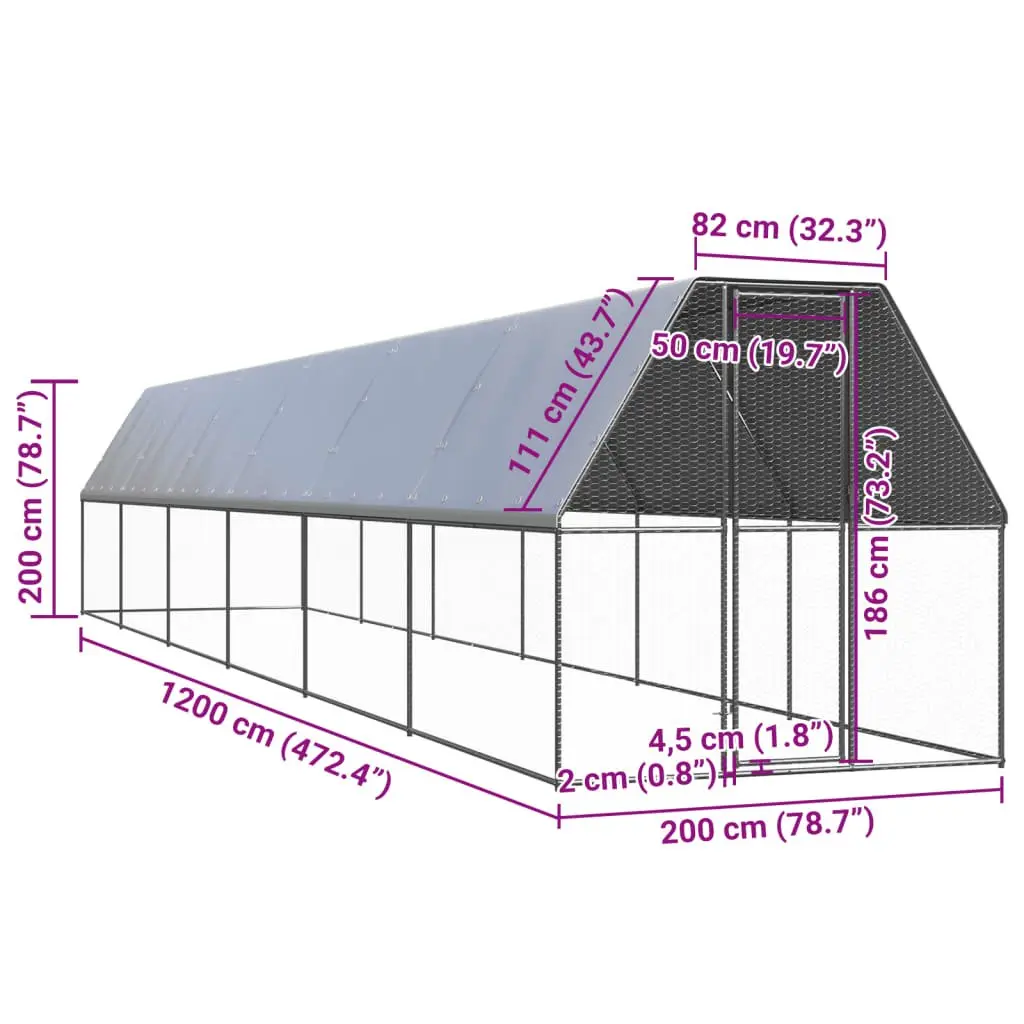 Chicken Coop Cage 2x12x2 m for Backyard Use