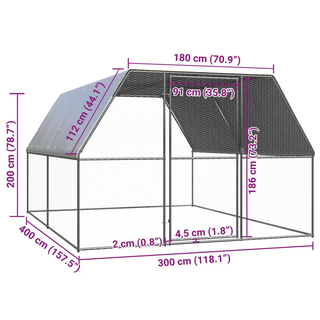 Outdoor Poultry Coop Galvanised Steel Frame 3x4x2m Water-Resistant Hen House Cage Silver