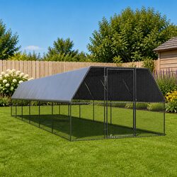 Outdoor Chicken Cage 3x12x2 m Galvanised Steel Hen House Run Coop Small Animals