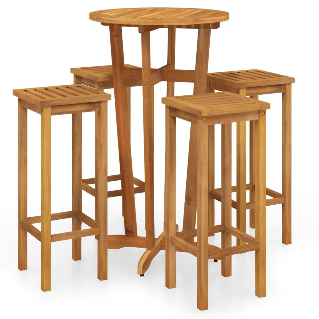 Garden Bar Set Solid Acacia Wood 5 Piece Outdoor Furniture Brown Dining