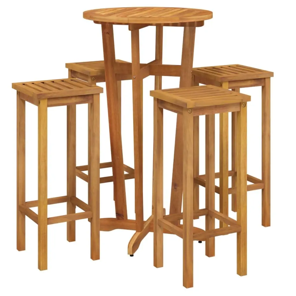 Garden Bar Set Solid Acacia Wood 5 Piece Outdoor Furniture Brown Dining