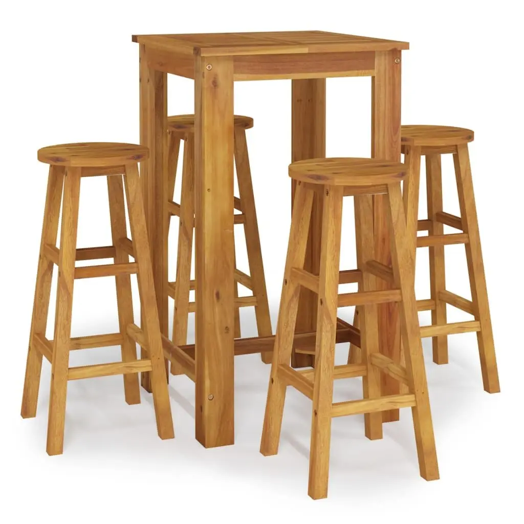 5 Piece Patio Dining Set Solid Acacia Wood Brown Garden Bar Furniture Outdoor