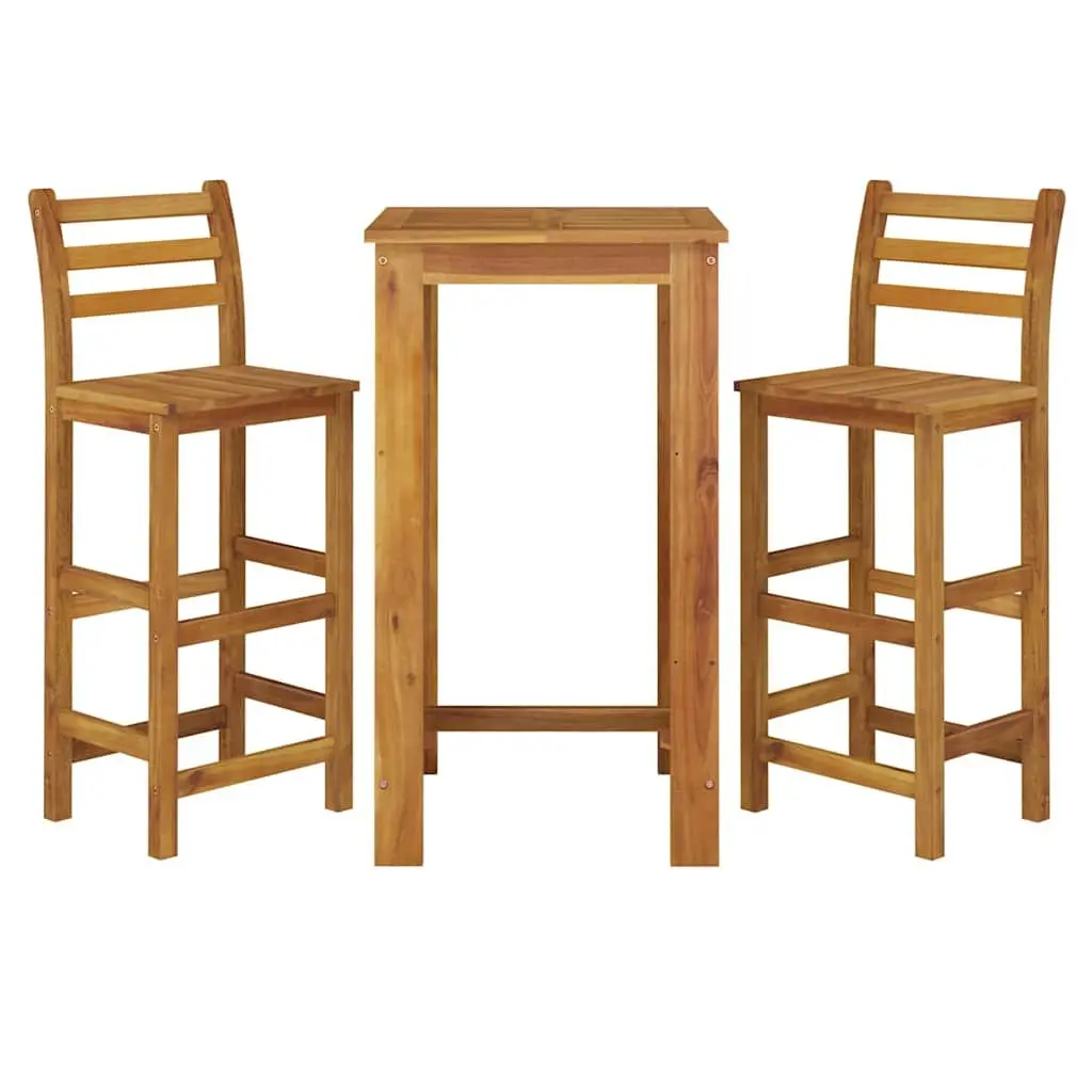 3 Piece Outdoor Dining Set Brown Solid Acacia Wood Bar Furniture Garden