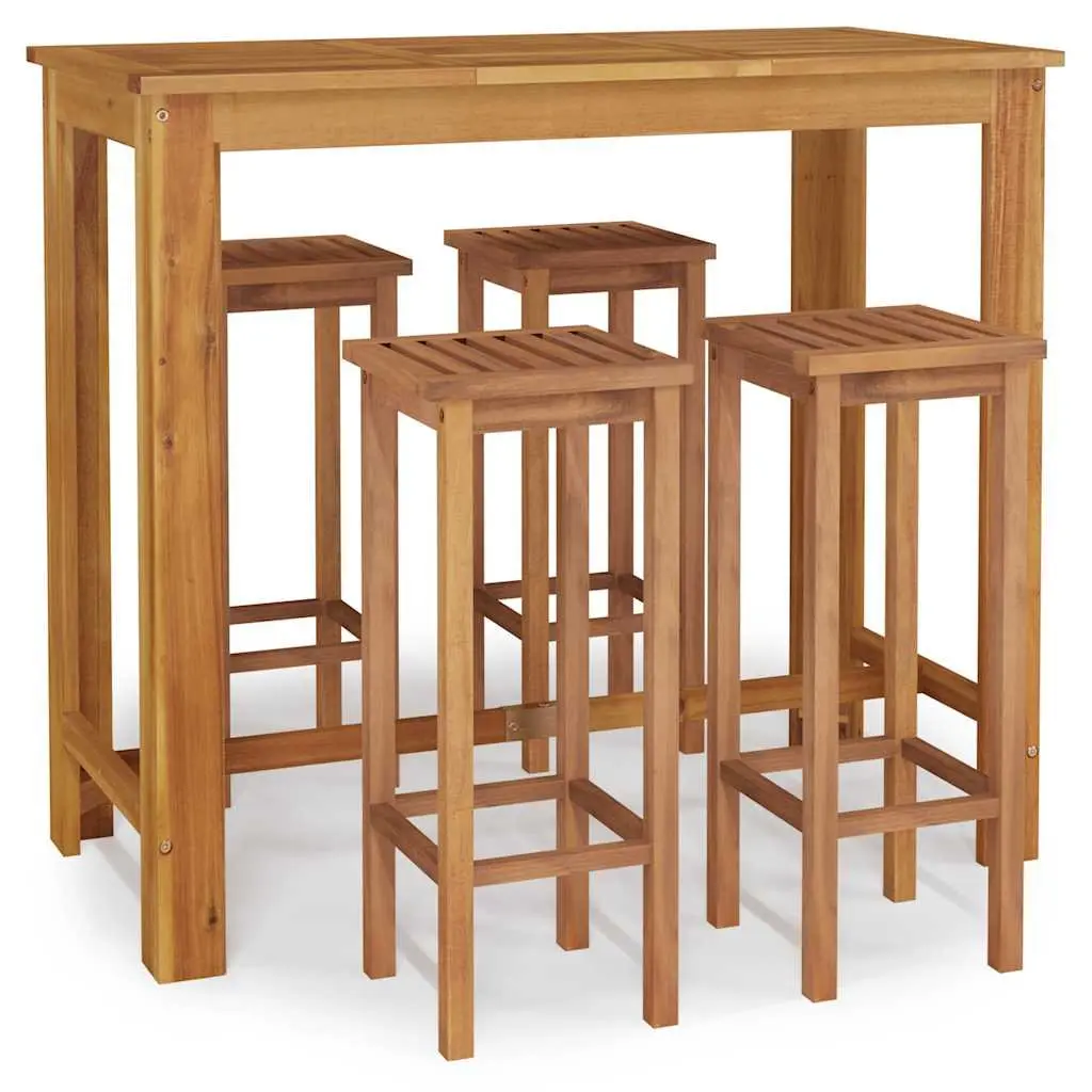 5 Piece Garden Bar Set Solid Acacia Wood Outdoor Furniture Brown Patio Dining