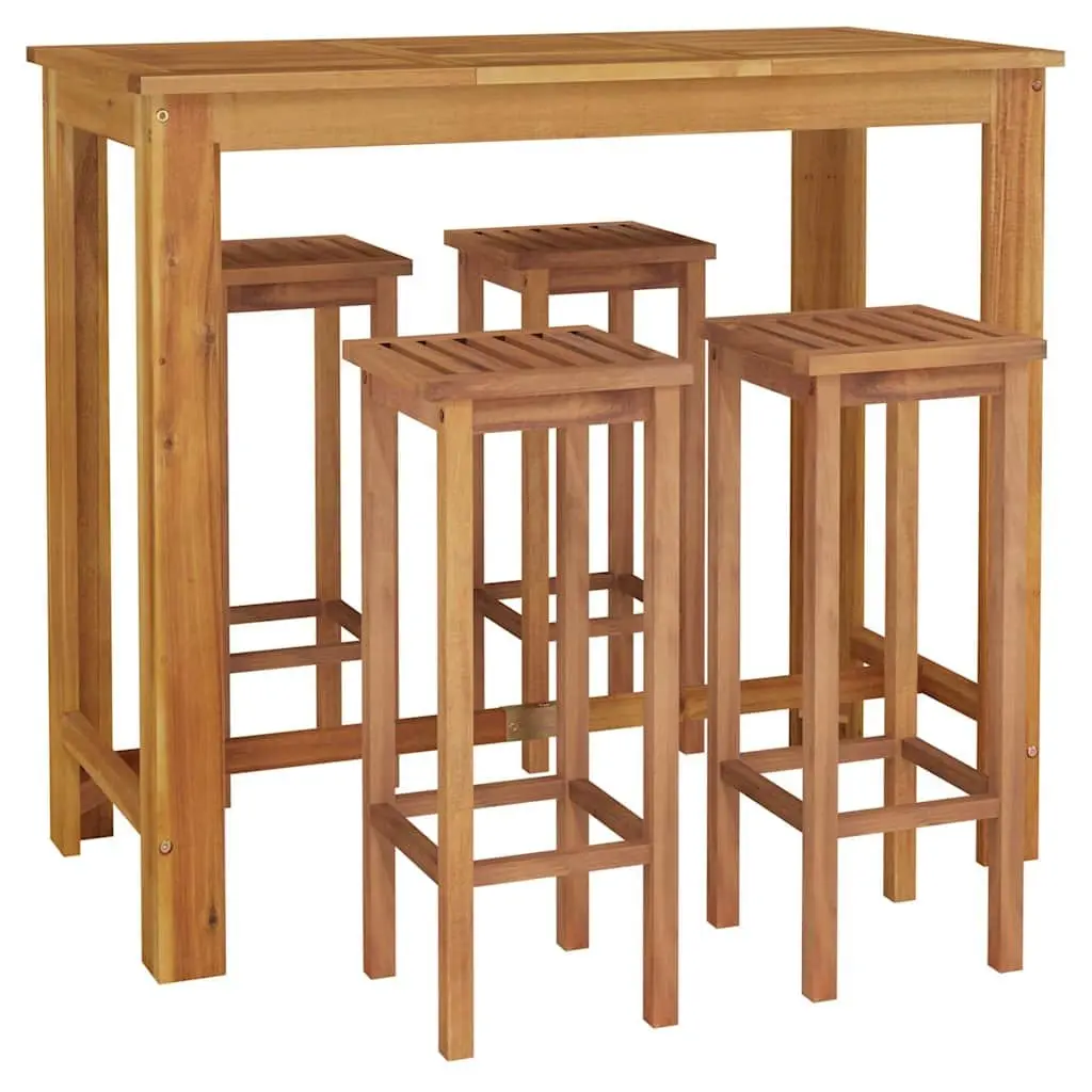 5 Piece Garden Bar Set Solid Acacia Wood Outdoor Furniture Brown Patio Dining