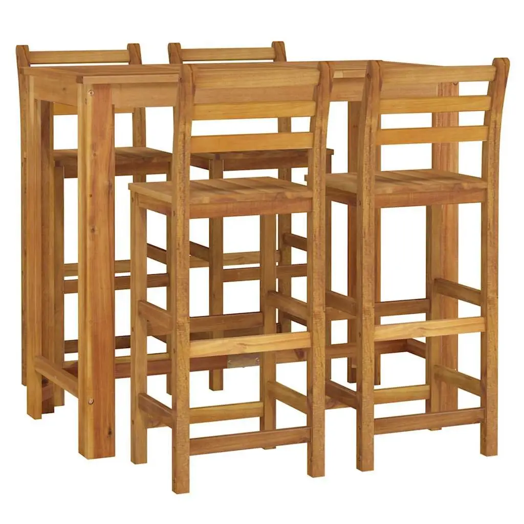 5 Piece Outdoor Bar Set Brown Solid Acacia Wood Patio Garden Dining Furniture