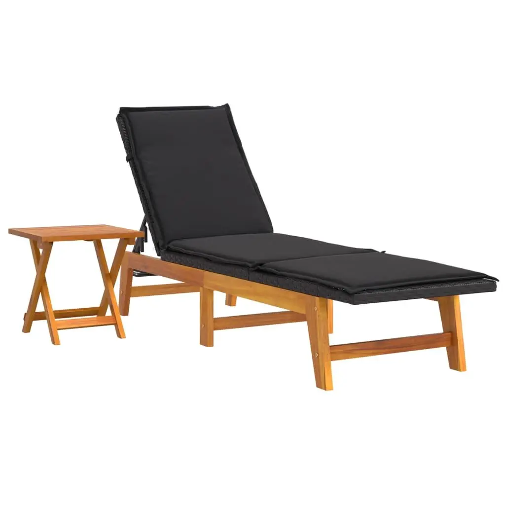 3 Piece Garden Lounge Set Acacia Wood Black Poly Rattan Outdoor