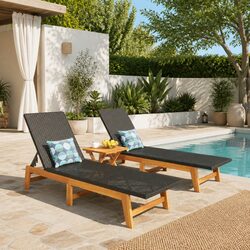 Garden Lounge Set 3 Piece Outdoor Sun Lounger Reclining Chair Table Black