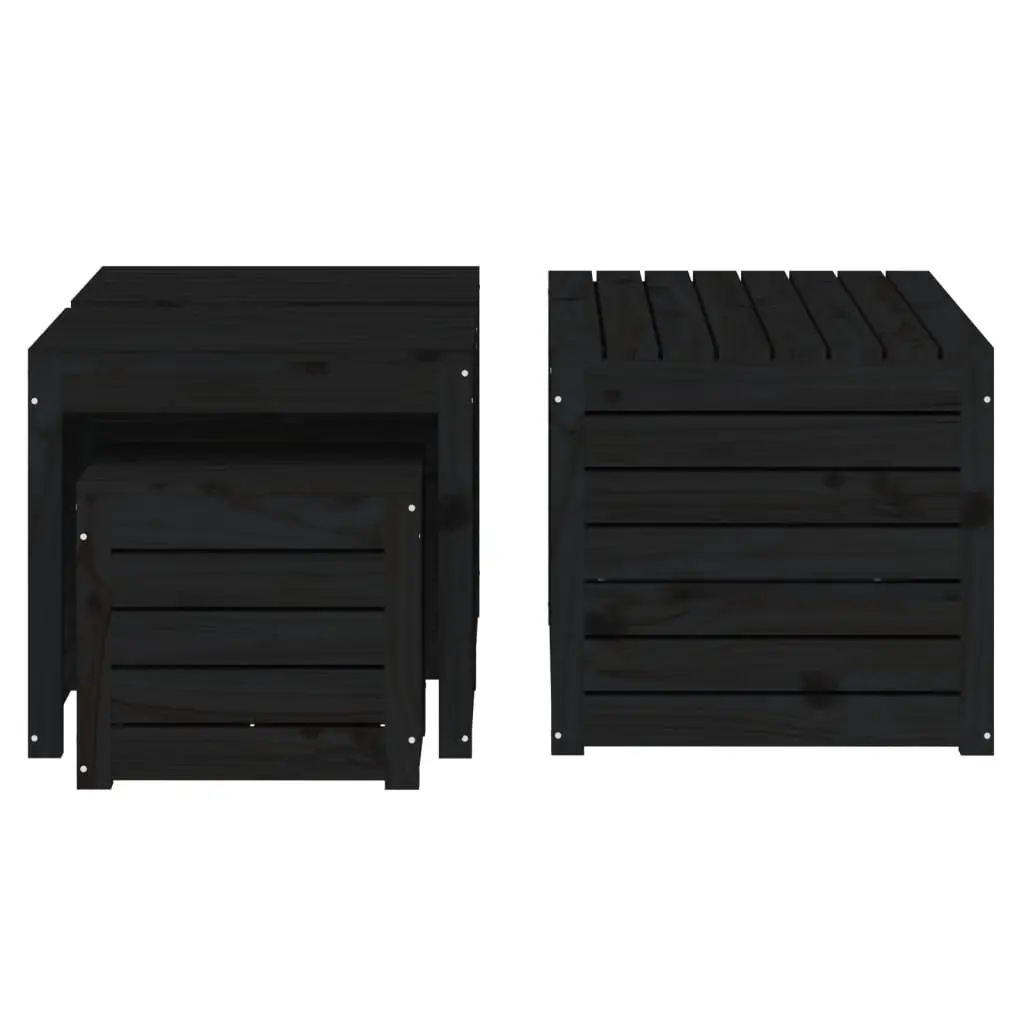 4 Piece Black Garden Storage Box Set Solid Pine Wood Outdoor Furniture