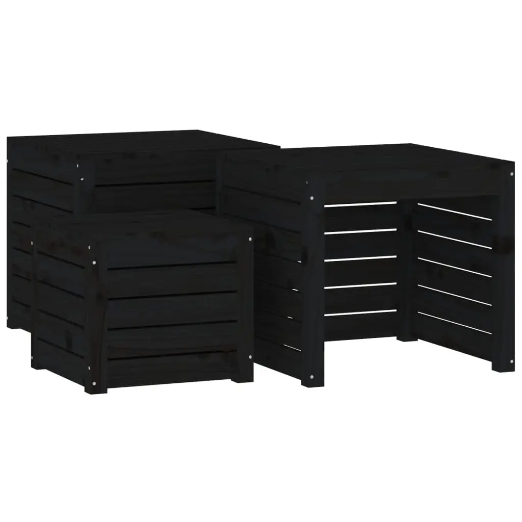 4 Piece Black Garden Storage Box Set Solid Pine Wood Outdoor Furniture