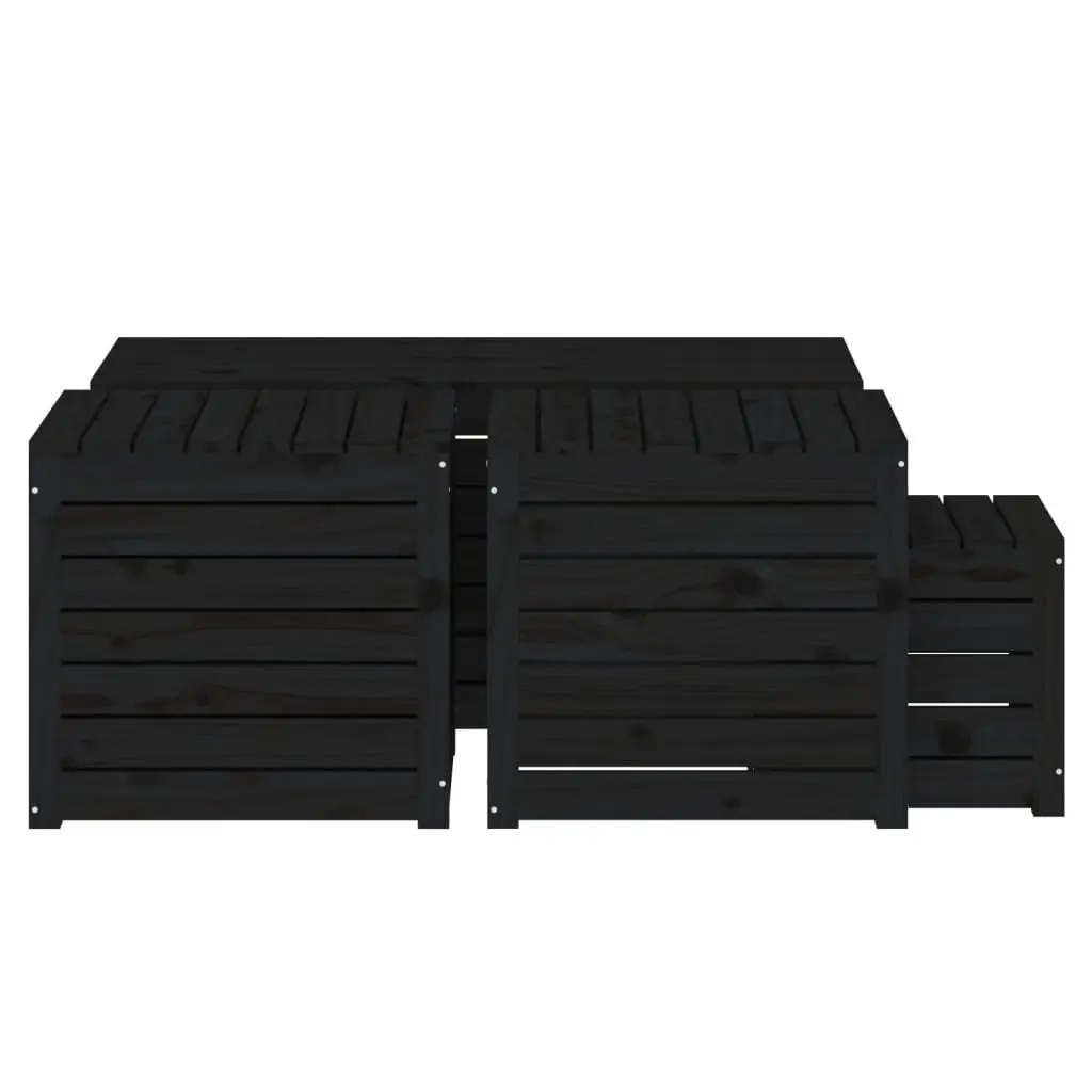 4 Piece Black Garden Storage Box Set Solid Pine Wood Outdoor Furniture