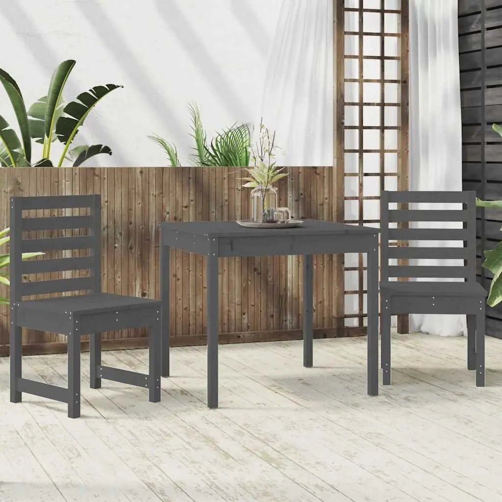 Garden Bistro Set Solid Pine Wood 3 Piece Outdoor Furniture Grey Table Chairs