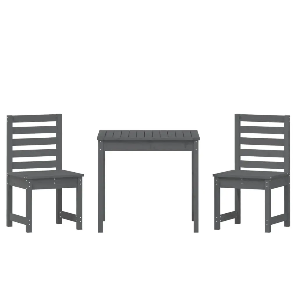 Garden Bistro Set Solid Pine Wood 3 Piece Outdoor Furniture Grey Table Chairs
