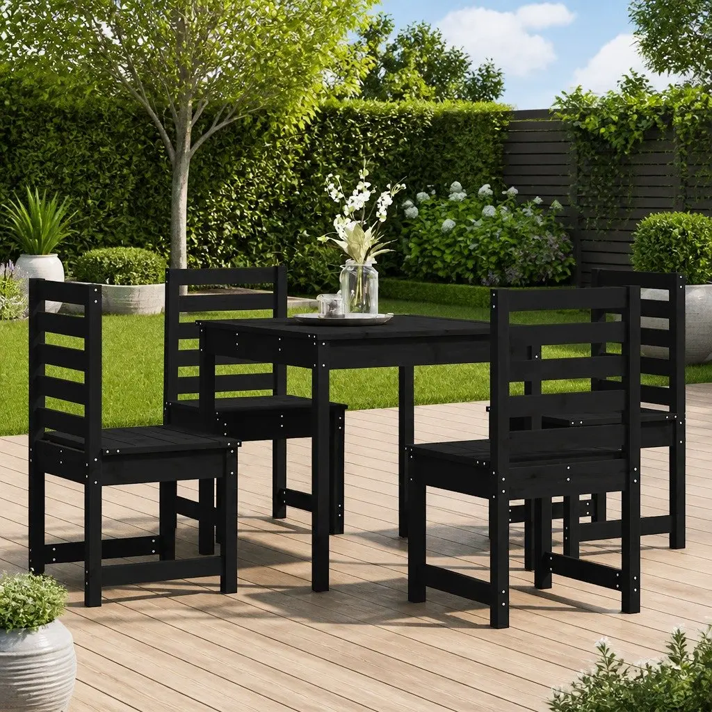 Outdoor Dining Set 5 Piece Black Pine Wood Garden Furniture Patio Table and Chairs