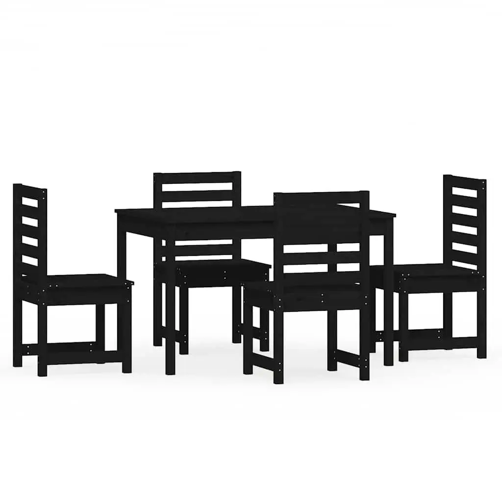 Garden Dining Set Black Solid Pine Wood Outdoor Patio with Table and Four Chairs 5 Piece