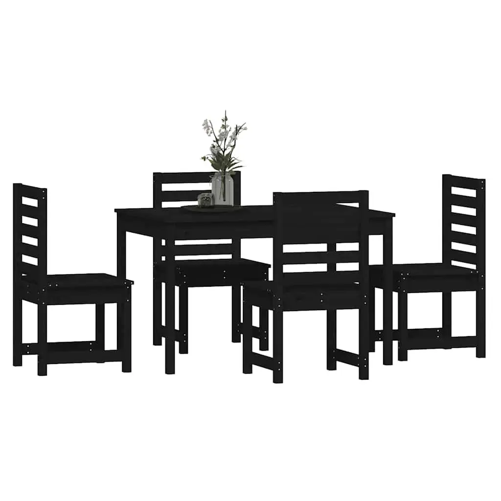 Garden Dining Set Black Solid Pine Wood Outdoor Patio with Table and Four Chairs 5 Piece