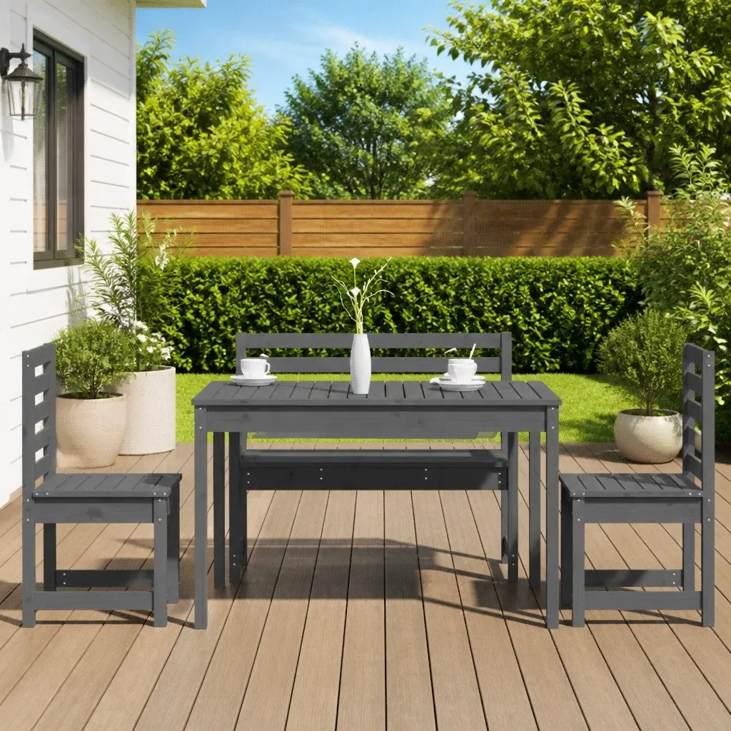 Garden Dining Set Solid Pine Wood 4 Piece Outdoor Patio Table Chairs Grey