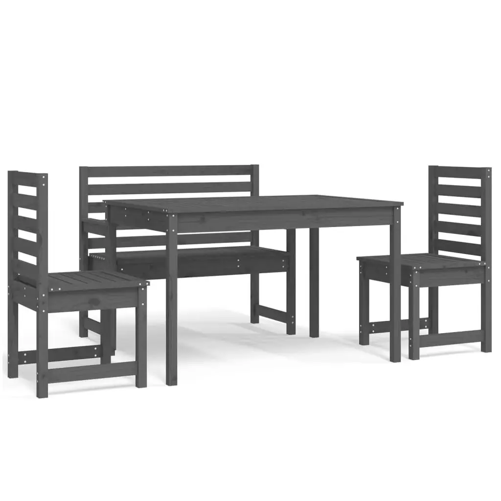 Garden Dining Set Solid Pine Wood 4 Piece Outdoor Patio Table Chairs Grey