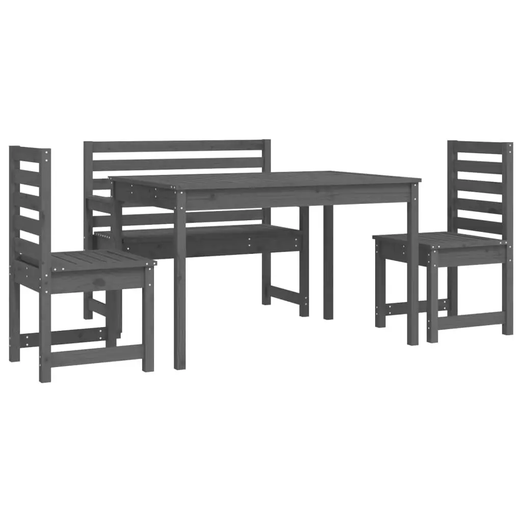 Garden Dining Set Solid Pine Wood 4 Piece Outdoor Patio Table Chairs Grey