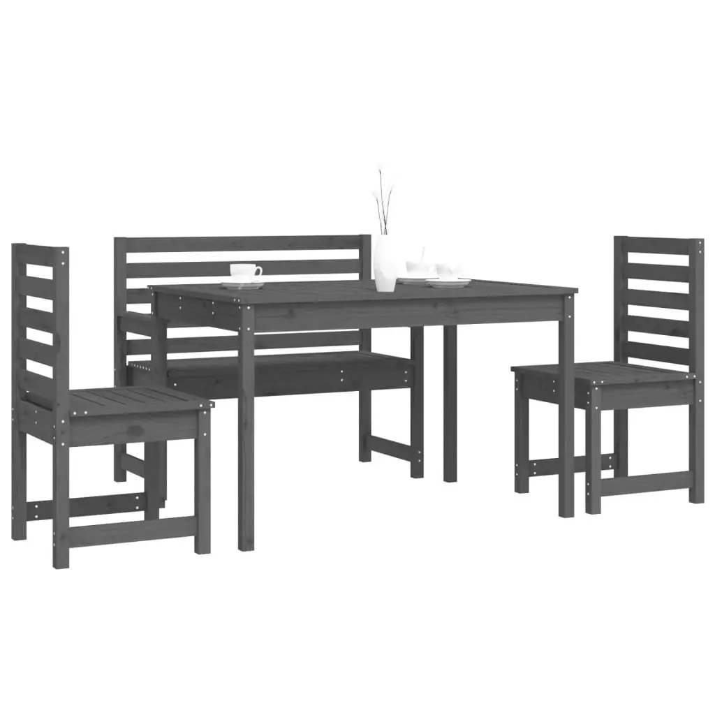 Garden Dining Set Solid Pine Wood 4 Piece Outdoor Patio Table Chairs Grey