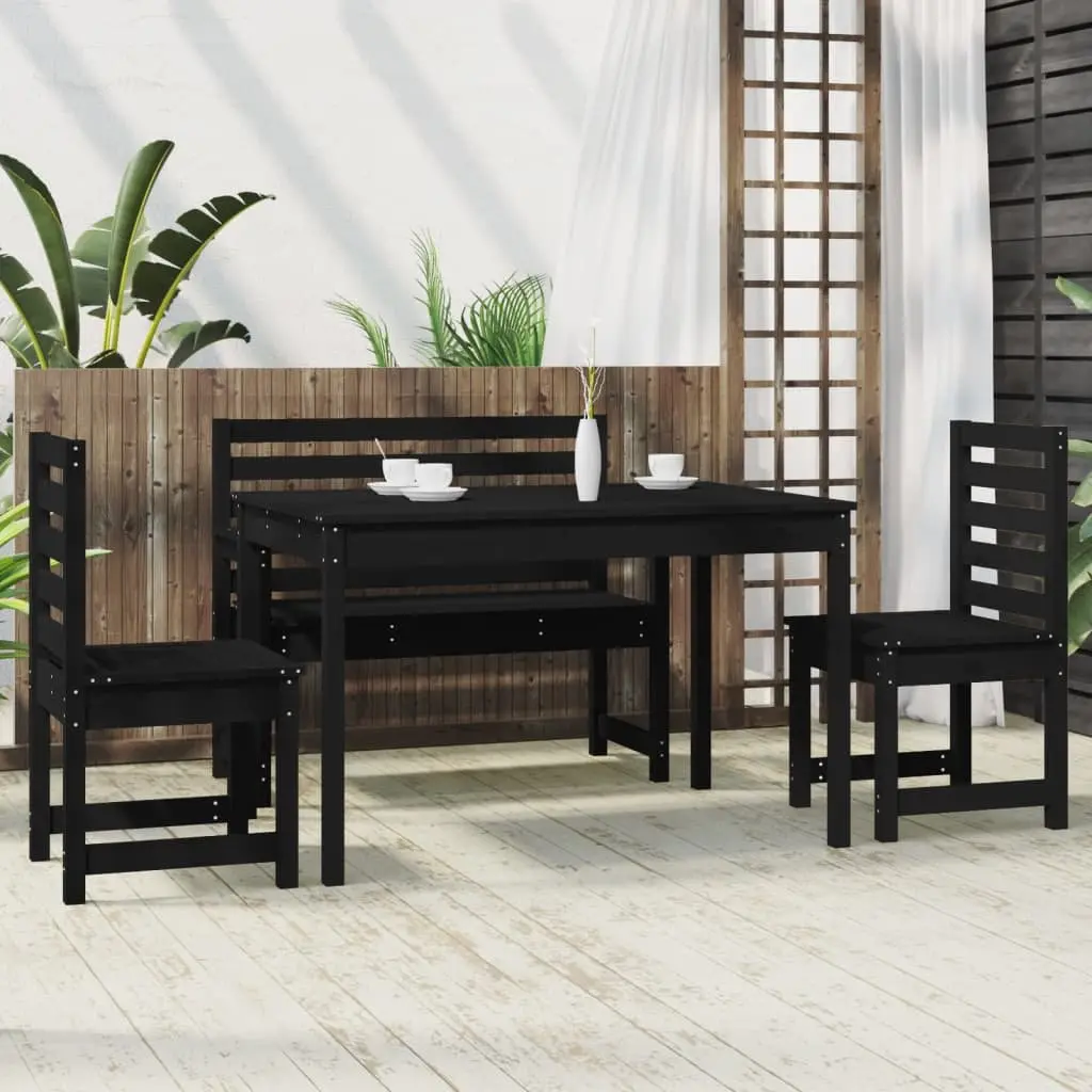 Garden Dining Set Solid Pine Wood 4 Piece Outdoor Furniture Black