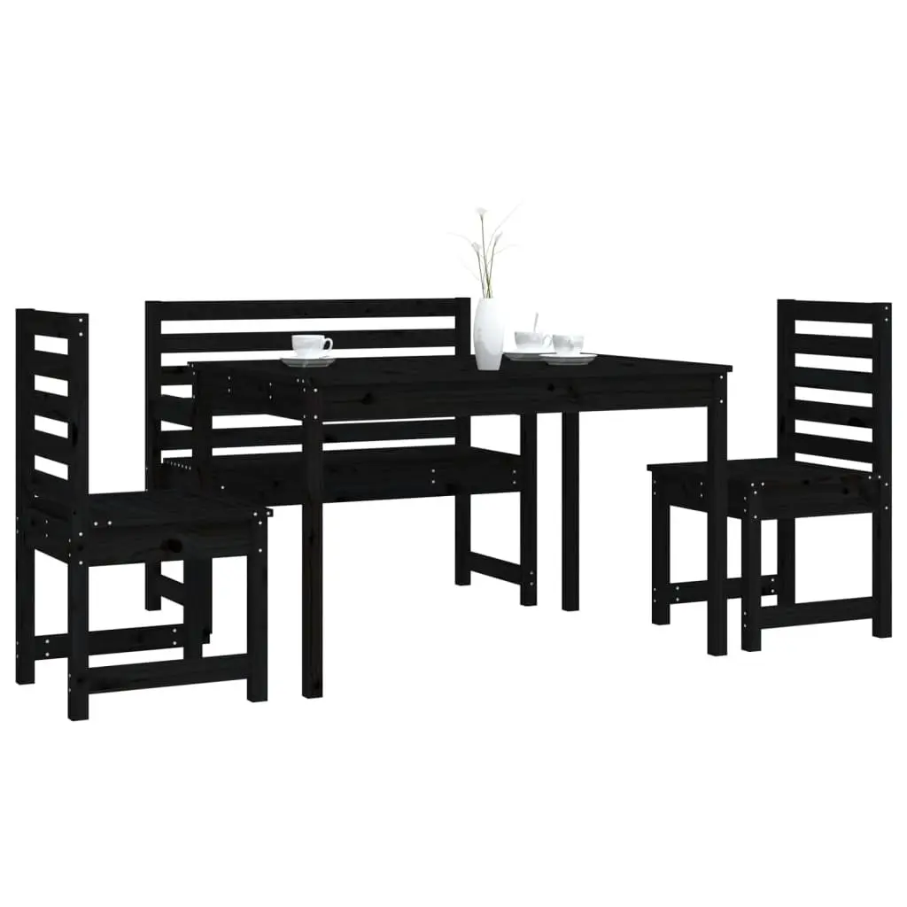 Garden Dining Set Solid Pine Wood 4 Piece Outdoor Furniture Black