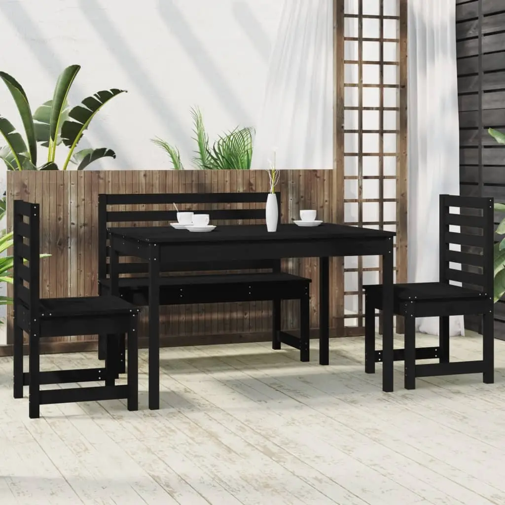 Garden Dining Set Solid Pine Wood 4 Piece Outdoor Furniture Black
