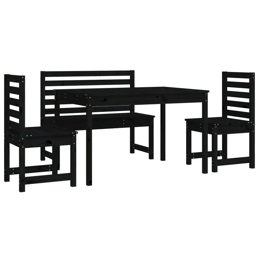Garden Dining Set Solid Pine Wood 4 Piece Outdoor Furniture Black