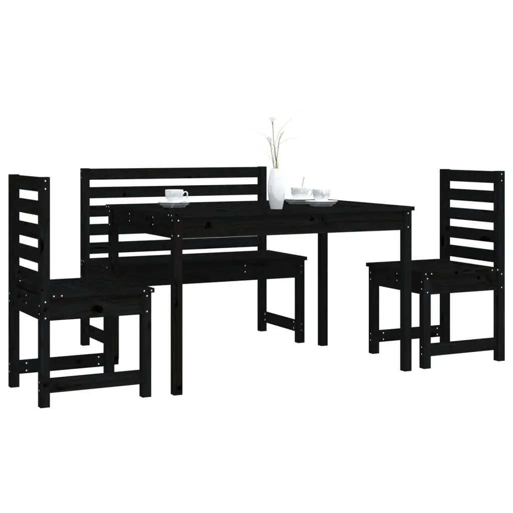 Garden Dining Set Solid Pine Wood 4 Piece Outdoor Furniture Black