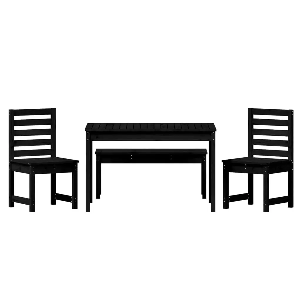 Garden Dining Set 4 Piece Black Solid Wood Pine Outdoor Patio Furniture Table