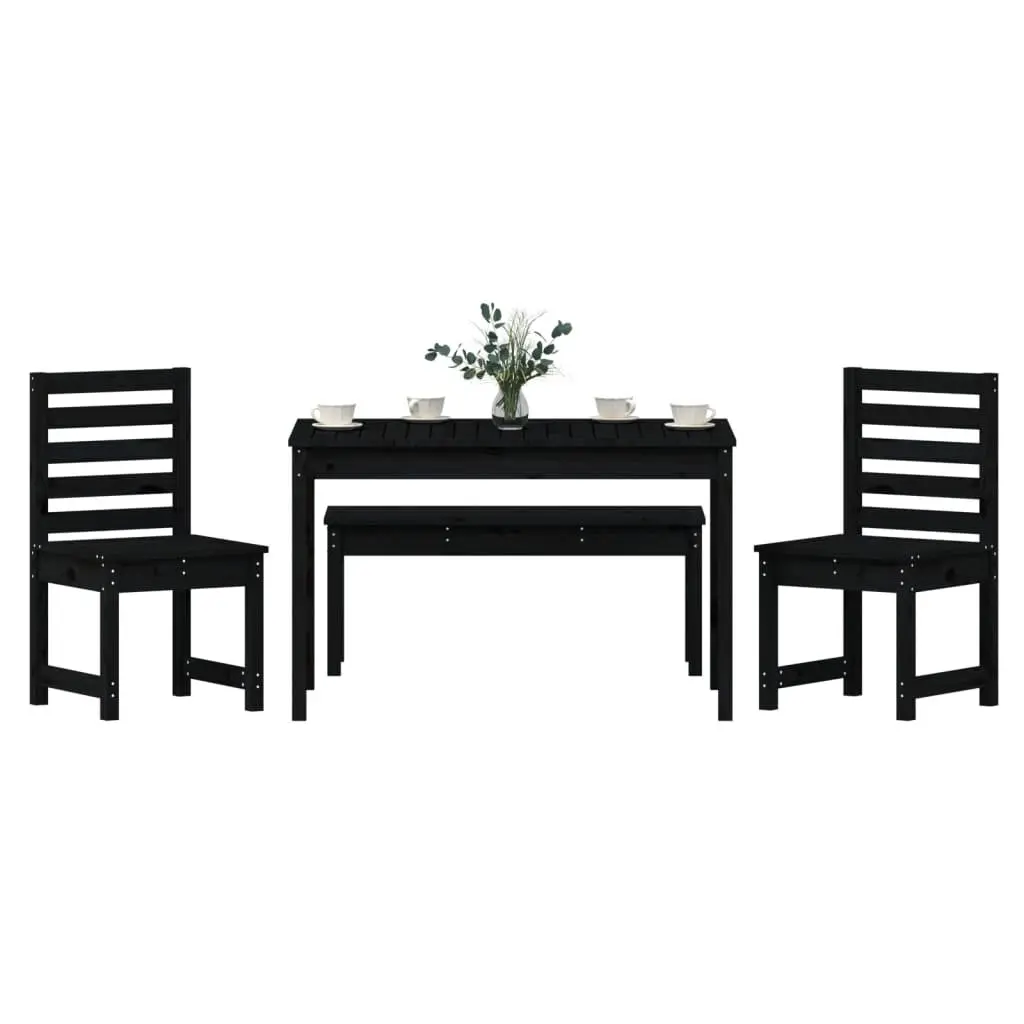 Garden Dining Set 4 Piece Black Solid Wood Pine Outdoor Patio Furniture Table