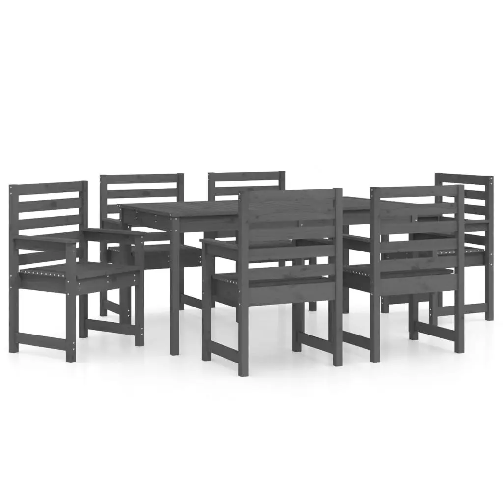 7 Piece Outdoor Garden Dining Set Solid Pine Wood Grey Table Chairs